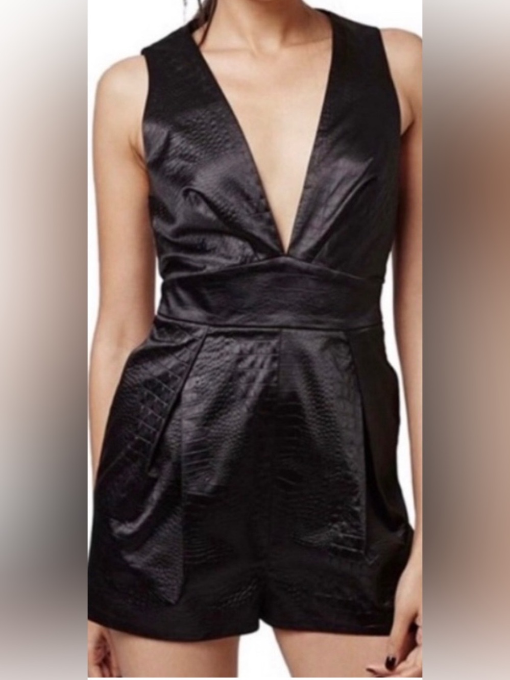 Top Shop Black Croc Effect Plunge Romper NWT - Size 4